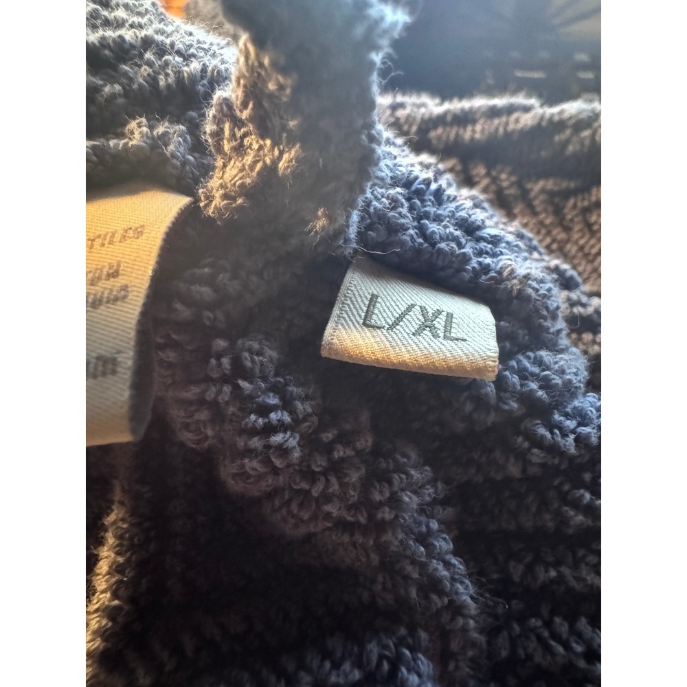 Linum 100% Turkish Cotton Spa Robe XL Blue Herringbone Shawl Collar Luxury Robe - Picture 6 of 7